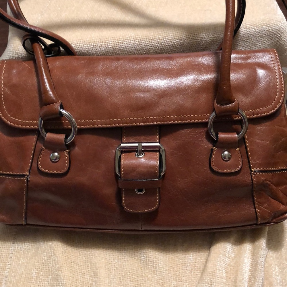 Brown leather handbag